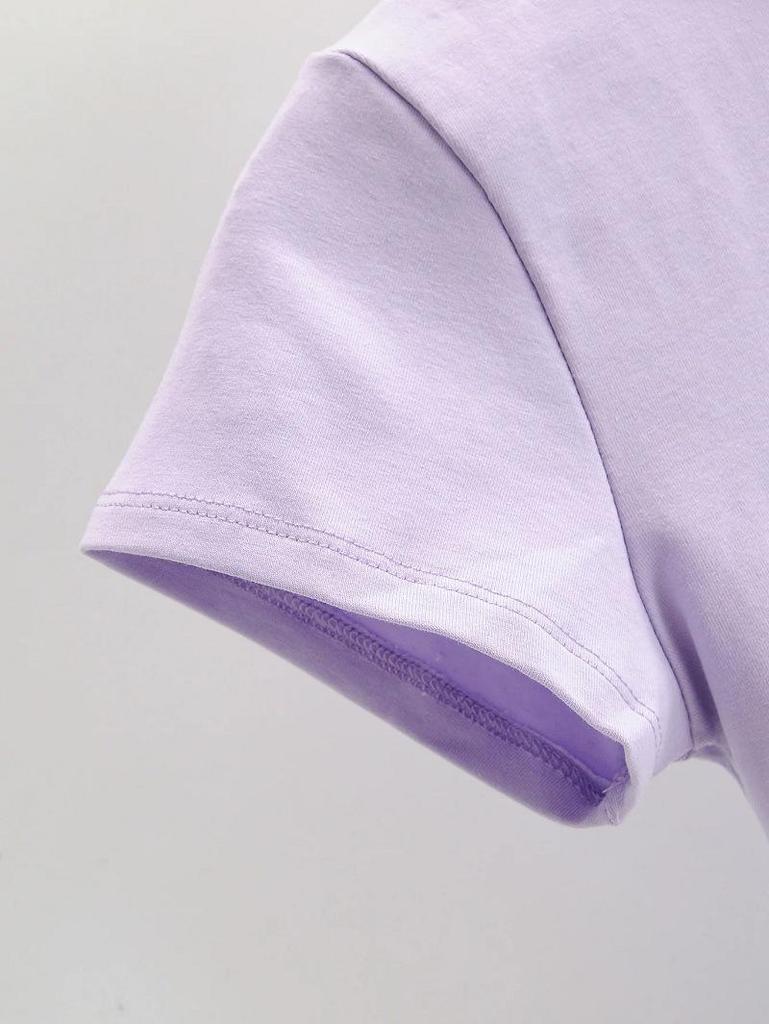 Women's European & American Style Summer Crop Top - Round Neck, Short Sleeve, Solid Color