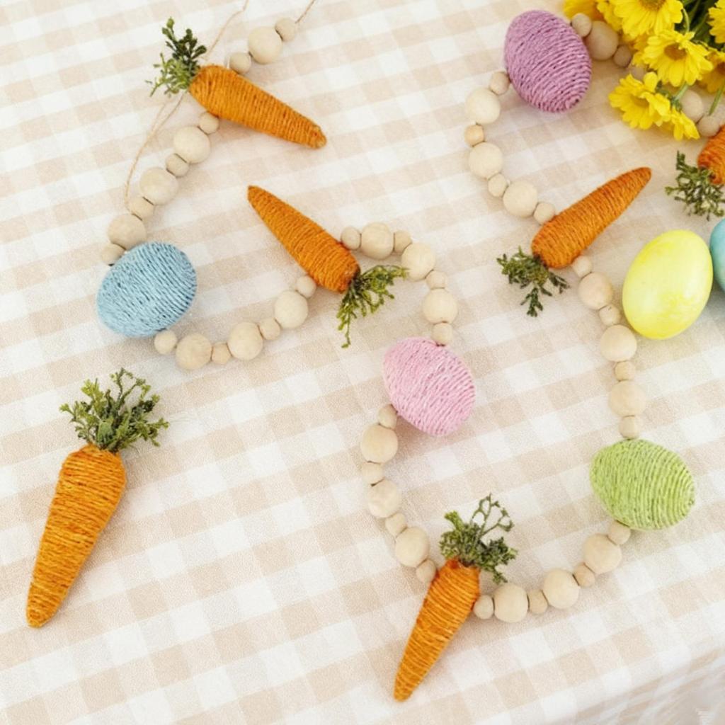 Easter Bunny Carrot Wreath Egg Carrot Rustic Home Decor With Wooden Beads For Spring Party Garden Window Porch