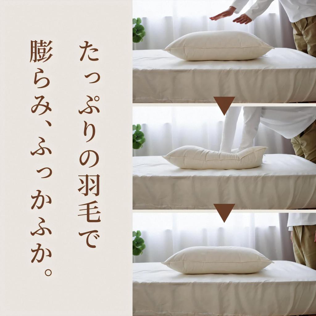 Romance Kosugi Feather Pillow (70 X 50 Cm), Fill Weight: 0.3 Kg, Beige, Made In Japan
