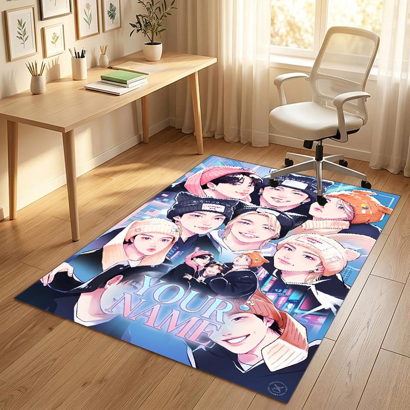 Personalisierter Kristall-Samtteppich, Stray Kids Individuell Bedruckter Name, Plüsch-Teppich für Zuhause Innenraum Dekoration
