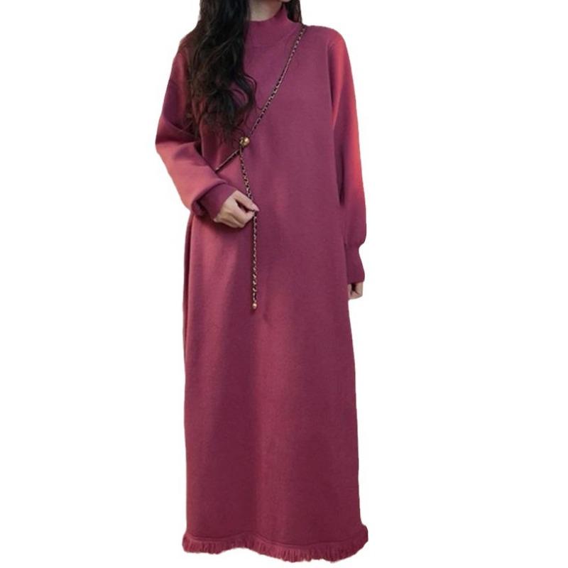 Knitted Sweater Skirt Women's New Autumn and Winter Loose Semi-turtleneck Dress Tassel Inner with Bottom Skirt