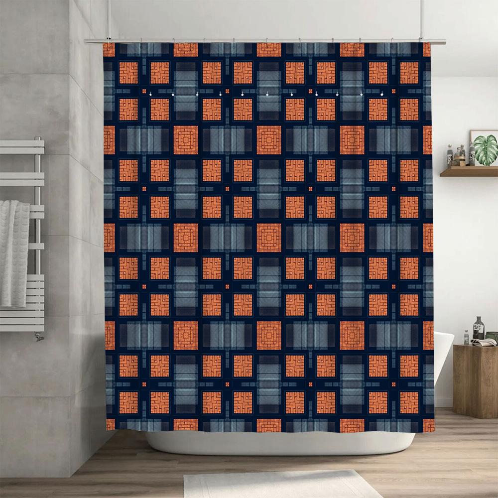 Abstract Geometric Shower Curtain Red, Black Orange Pattern Bath Rug Decoration Waterproof Shower Room Decorative Wall Art Home