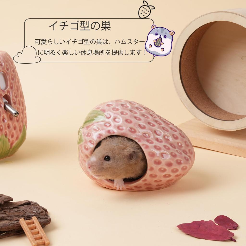 Zaposcca Hamster House, a hideaway for hamsters. This cute strawberry-shaped ceramic hamster hideaway can also be used as a decorative item. Easy to c