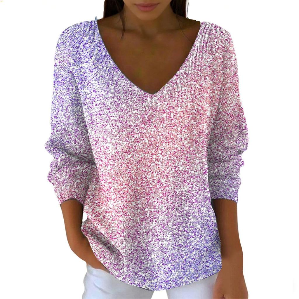 Maglione da donna casual quotidiano a maniche lunghe con scollo a V in finta lana, maglione a trecce con paillettes