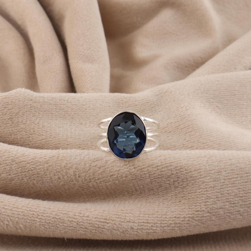 London Blue Topaz Gemstone Silver Ring, 925 Sterling Silver Handmade Topaz Jewelry, Women Wedding Ring, December Birthmonth Gift RR-73-3