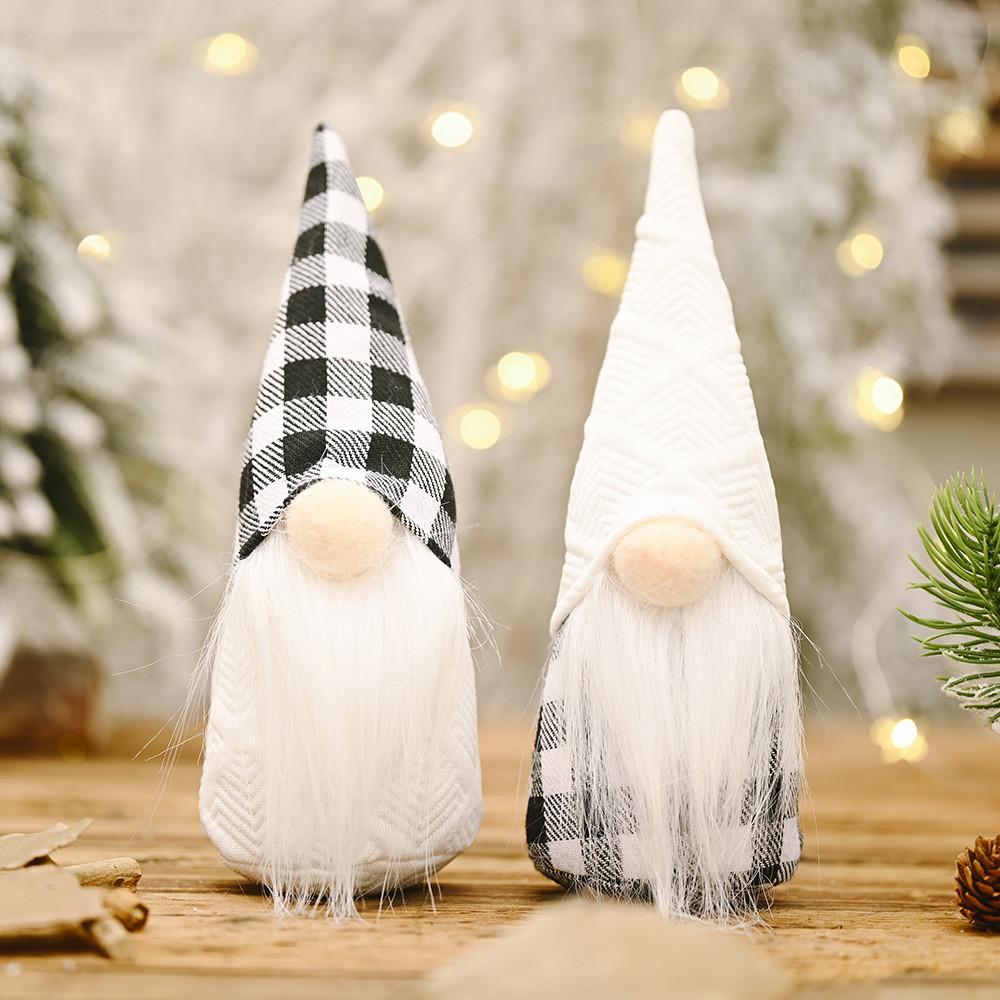 Santa Christmas Figurine Black White Checkered Fabric Tree Decoration Mantel