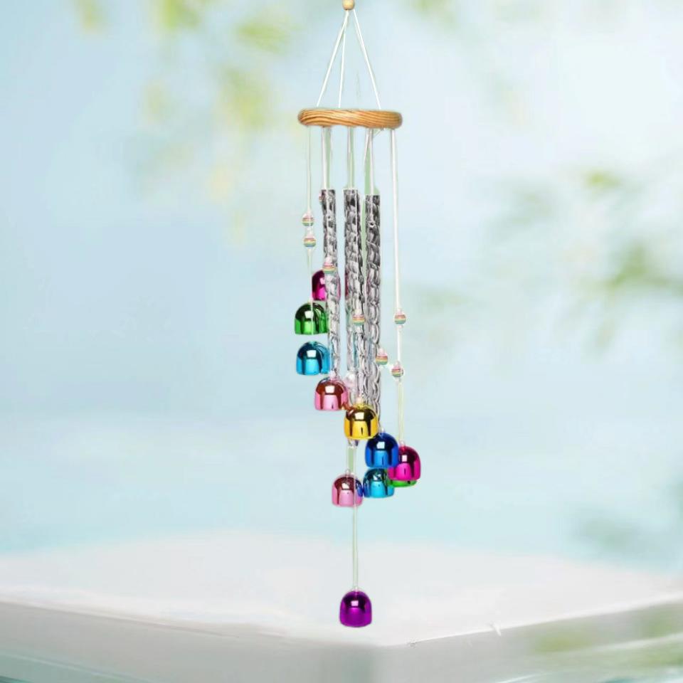 

A Set of Multicolored Outdoor Wind Chimes with 4 Aluminum Tubes and 11 Bells for Home Garden Decoration