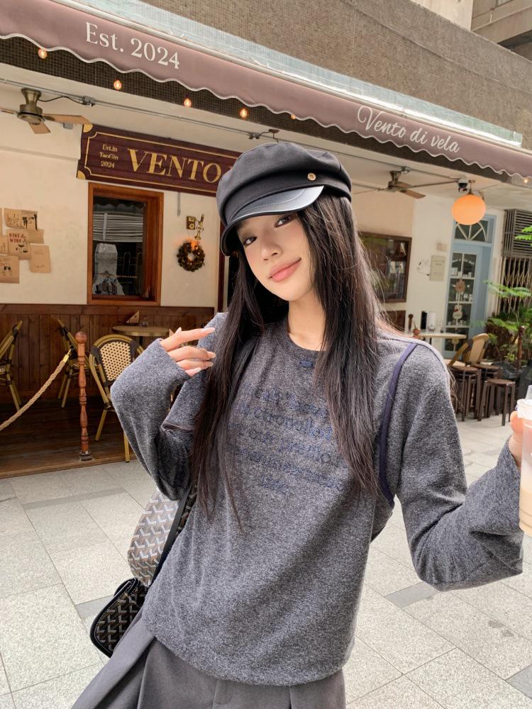 Women s Korean Style Two-Color Slim Fit Brushed Long Sleeve T-Shirt Small