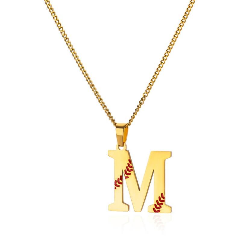 New Design Exquisite Baseball Initials - Letter Necklace Stainless Steel Chain English Pendant