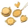 2pcs Stainless Steel Retro Heart Round Charms Blank Tray Base Gold Plated Cabochon Cameo Base Tray Bezel Pendant Jewelry Finding