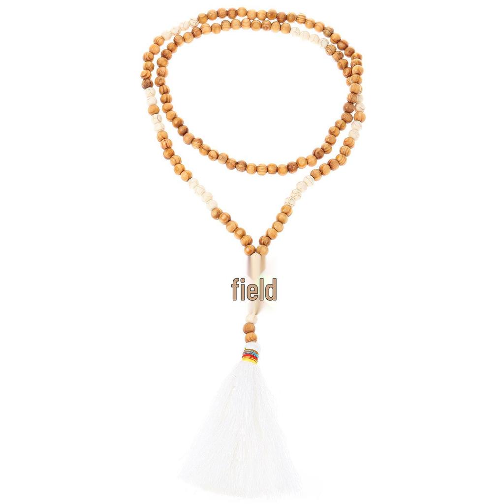 Ethnic Style Handmade Wooden Bead Tassel Necklace for Women