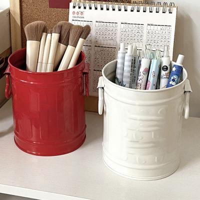 Porta-lápis de alta capacidade, organizador de mesa multifuncional, estilo americano, vintage, ano novo, natal, maquiagem, pincel, balde de armazenamento para estudantes