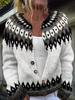 Women's Pink V-Neck Knit Cardigan with Jacquard Floral Pattern
