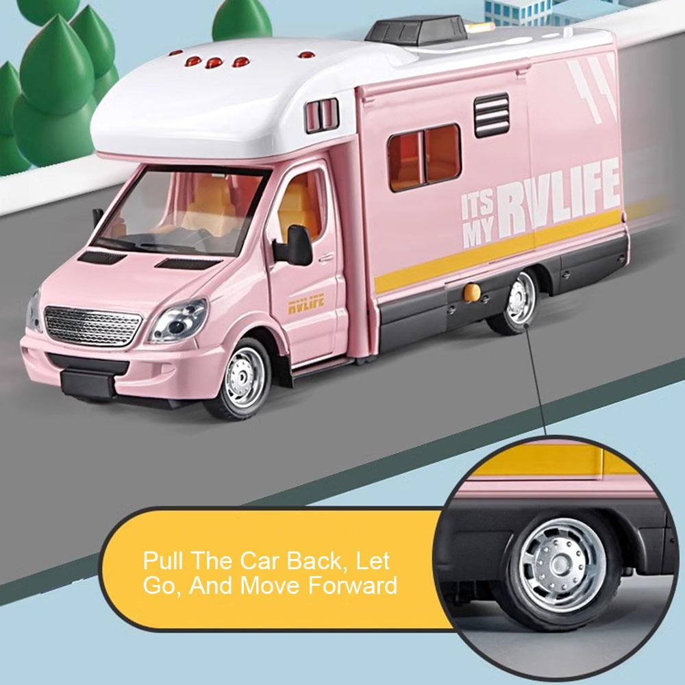 1:32 Scale Camping Rv Model Car Toys Metal Diecast F150 Pickup Trucks Sound Light Doors Opened Pull Back Ornament For Kids Gifts