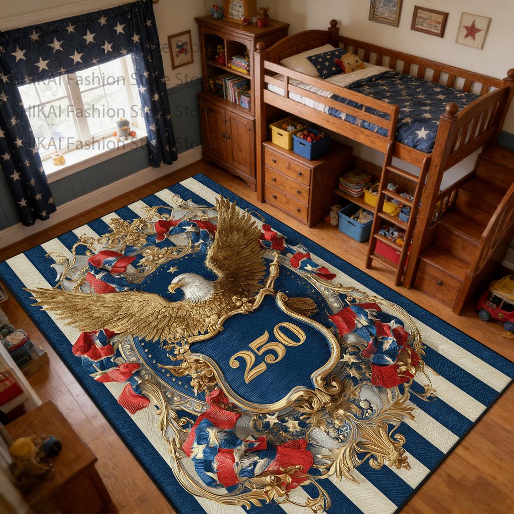 American Patriotic Style Children's Bedroom Rug Decoration Independence Day Washable Carpet Large Area Non-slip Fluffy Floor Mat