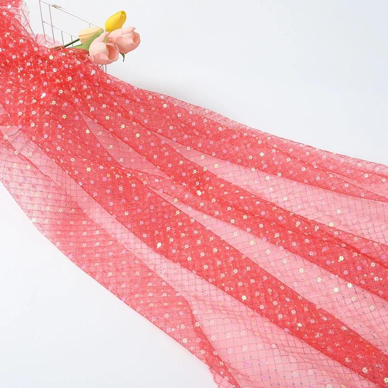 Diamond Grid Sequin Mesh Fabric for Wedding Dress Headwear Decoration Fabrics By The Meter Diy Sewing Material Cloth