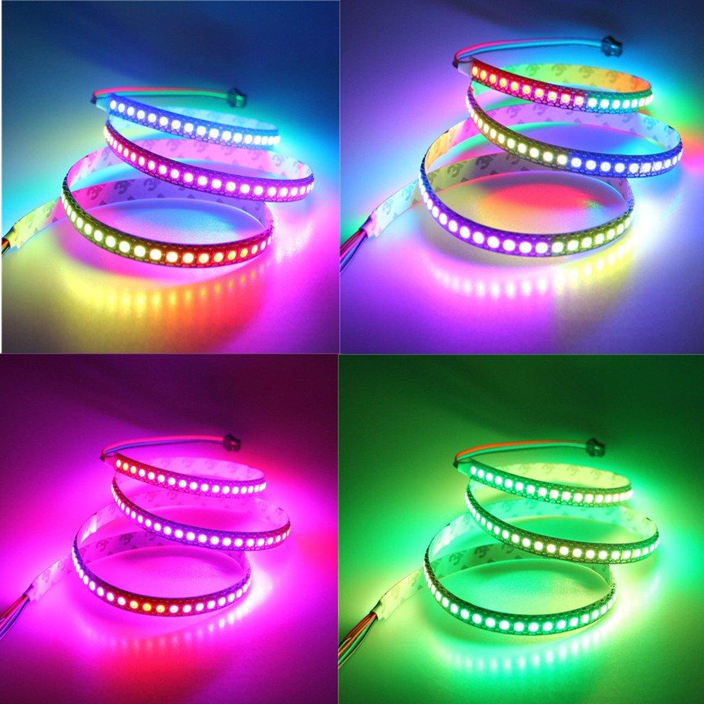 ALITOVE Addressable 5050RGB LED Strip Light, WS2812B, 1m SMD, 144 LEDs, Dream Color Pixels, Non-Waterproof, Black Base, DC 5V