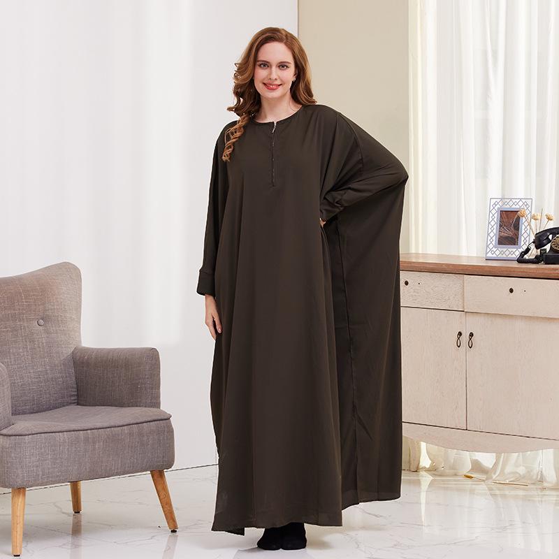 Big Swing Batwing Sleeve Solid Color Muslim Dress XG2056