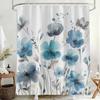 Blue Floral Shower Curtain, Boho Watercolor Botanical Flowers Design Shower Curtain For Bathroom, Natural Teal Gray Plant Decor