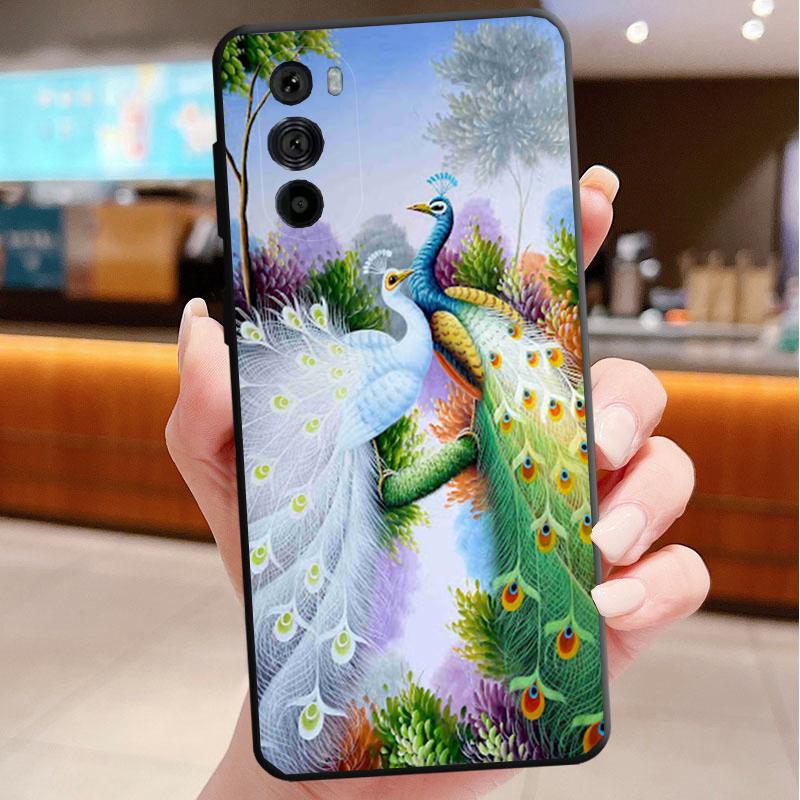 Phone Case For Motorola Edge 50 40 Pro 60 50 40 30 Ultra Neo Fusion Moto G85 G72 G53 G54 G84 G13 G32 Peacock Feathers