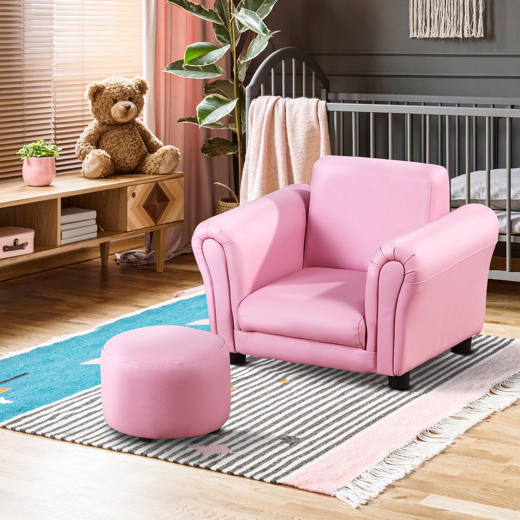 Toddler Chair Single Seater Kids Sofa Set, 54 x 42 x 41cm, Kids Sofa with Stool, Pink