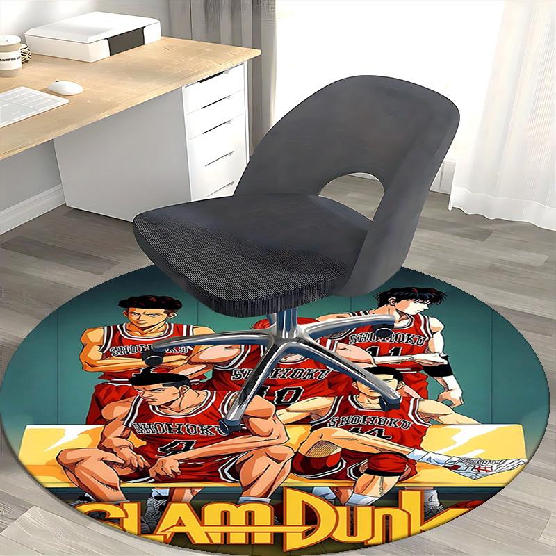 1pc Slam Dunk Anime Design Round Carpet - Office Chair Mat, Non-Slip Rug for Home Decor, Living Room, Bedroom, Game Room