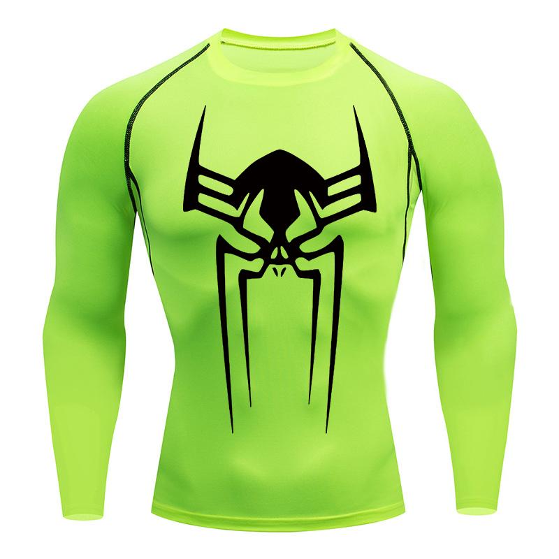 Spider Print Gym Workout Rash Guard for Men Athletic Quick Dry Stretchy Compression Shirts Undershirts Baselayers Tshirts Tops