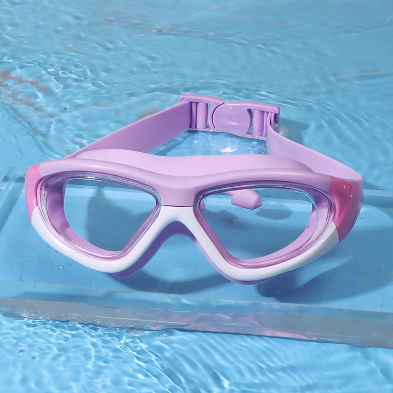 Kids' Waterproof Anti-Fog Swimming Goggles with Integrated Earplugs and Buckle for Boys and Girls