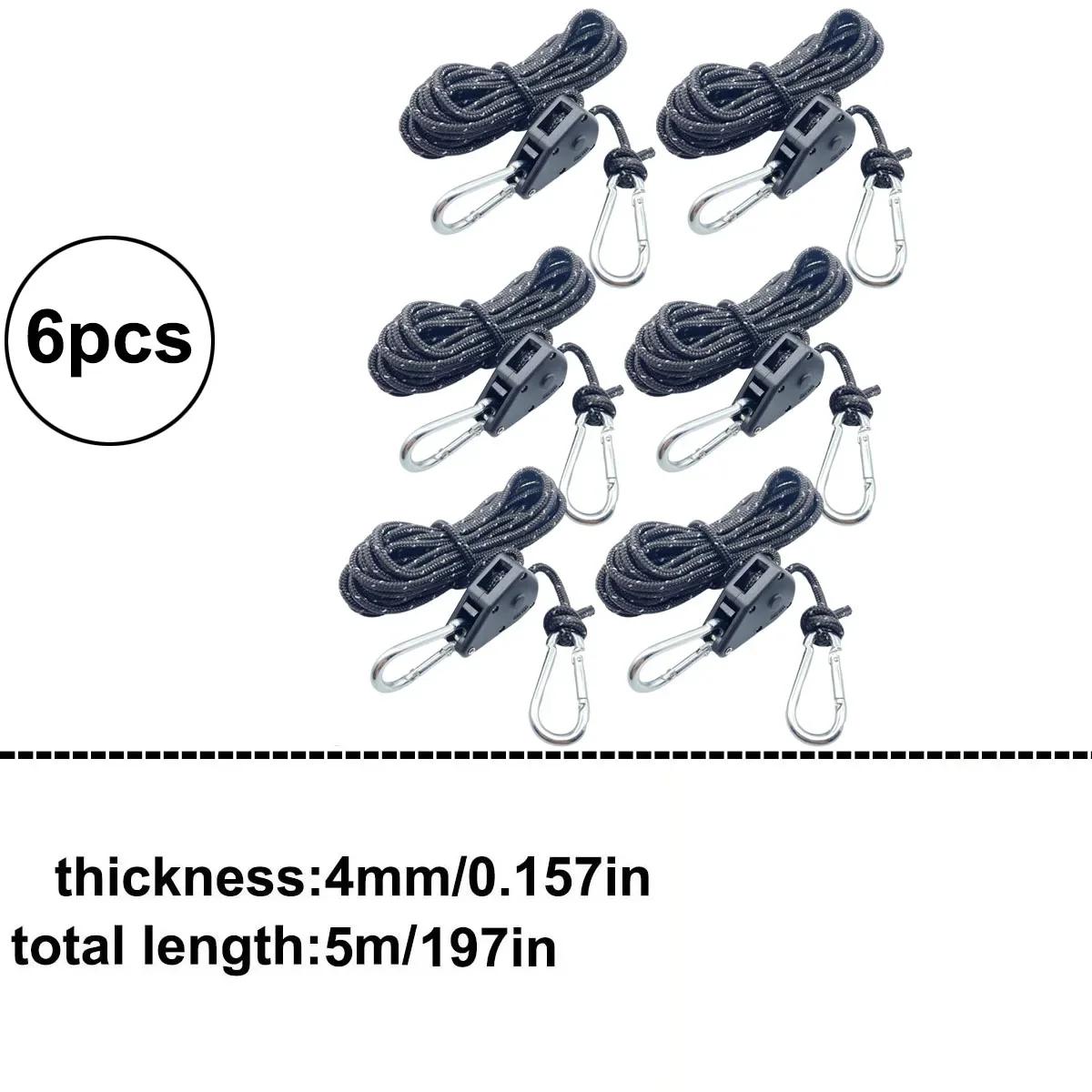 

6pcs High Visibility Reflective Camping Rope Tie Down Kit with Pulley Tensioner for Secure Tent Awning Fastening Outdoor