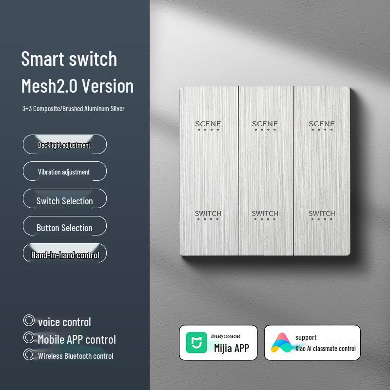Smart Switch with AG Skin-feel Panel Connects To Mijia APP, Supports Xiao Ai Voice Control, Remote, and Touch Control.