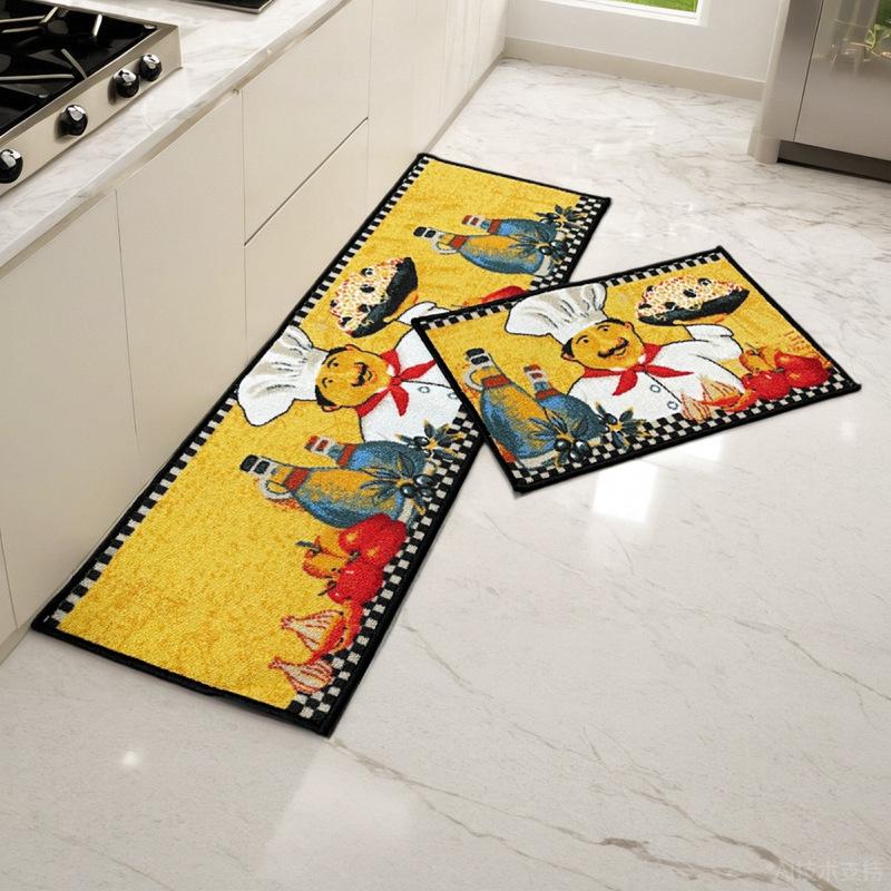 Red Absorbent Two-Piece Chef Kitchen Floor Mat - Machine Washable Carpet