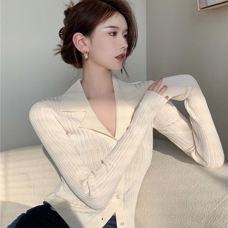 

Весенне-осенний темперамент в западном стиле, женский свитер, стройнящий и подтягивающий, вязаный кардиган с длинными рукавами one size белый