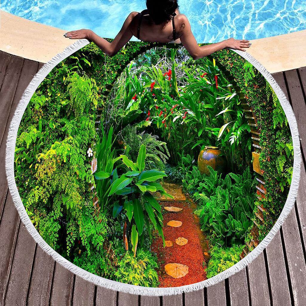 Beautiful Garden Floral Round Beach Towel, Microfiber Circle Beach Towels Quick Dry Beach Throw Blanket Sand Free Pool Towels