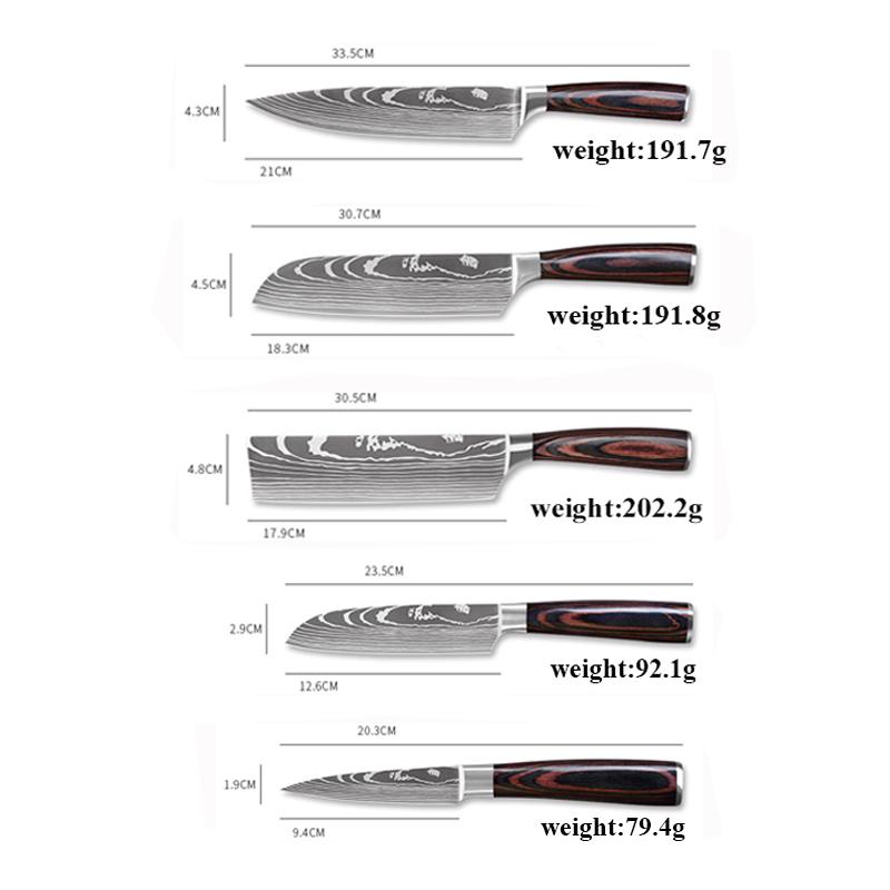 5Psc Stainless Steel Chef Knives Set Kitchen Knife Set Butcher Boning Knife Vegetable Knives Cutter