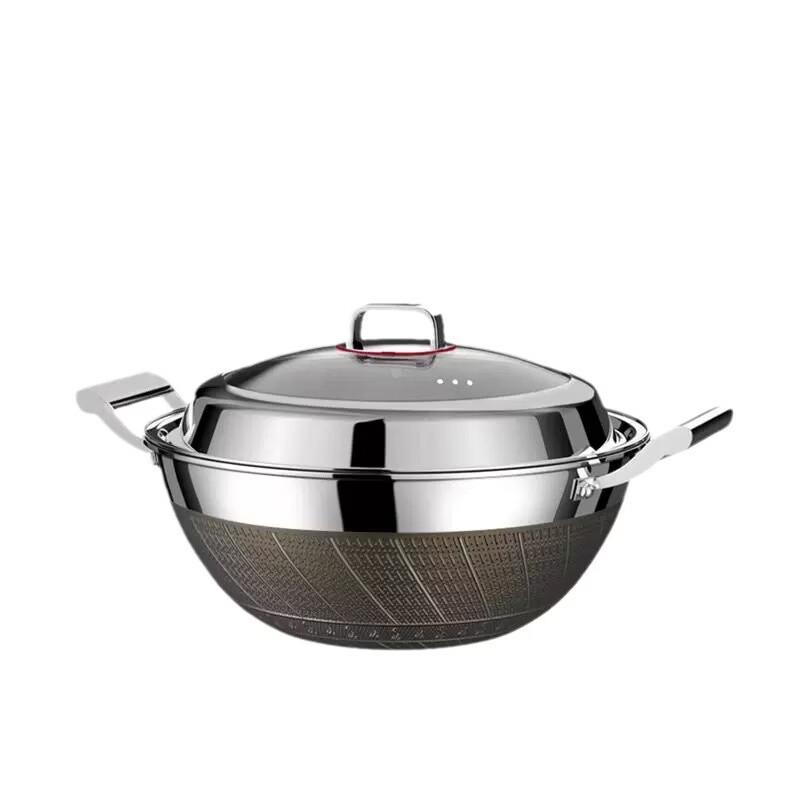 Zhishi 36cm Uncoated 316 SS Wok & Stew Pot with Steamer