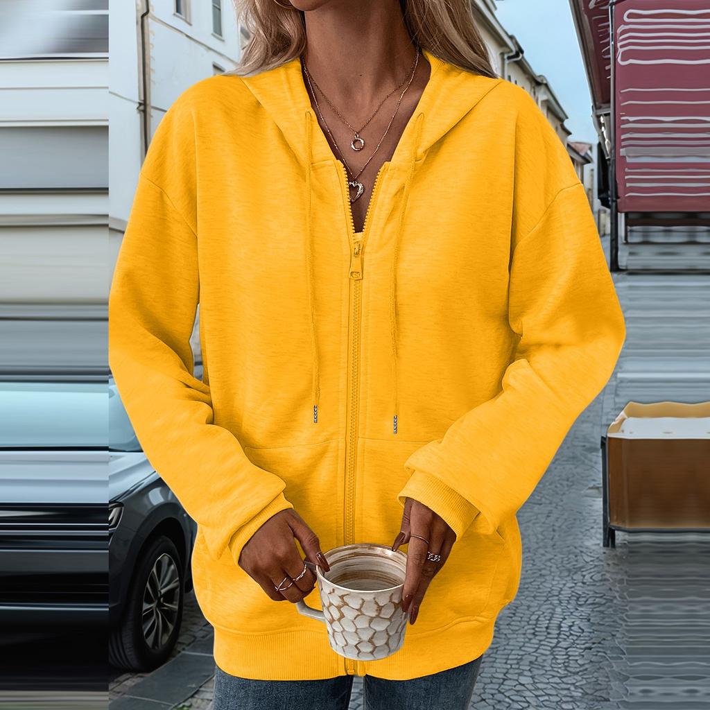 Women's Loose Hooded Sweatshirt Zipper Cardigan Jacket