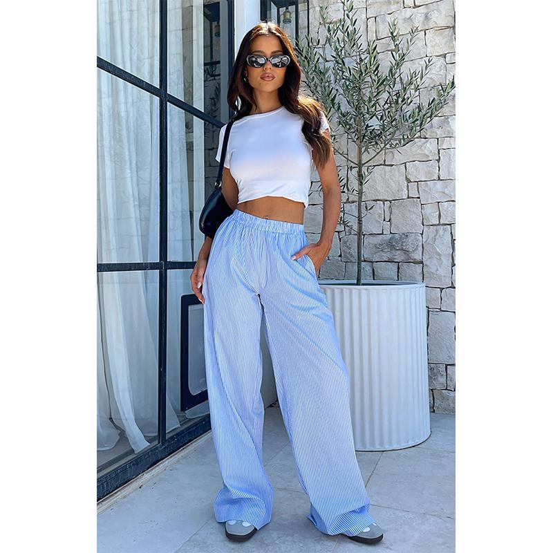 Women's Striped Wide-leg Pants Casual Street INS Fashion Loose High-waisted Pants