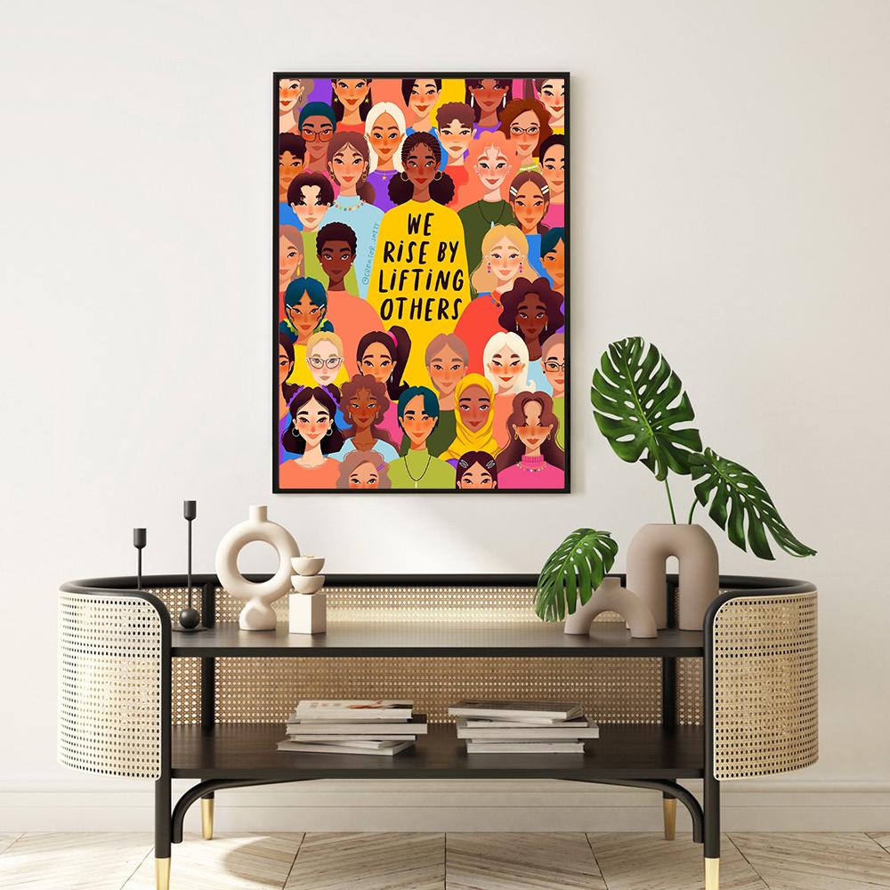 Feminist Wall Art Posters We Rise By Lifting Quote Canvas Painting Prints Women Power Girl Power Pictures for Living Room Decor No Frame
