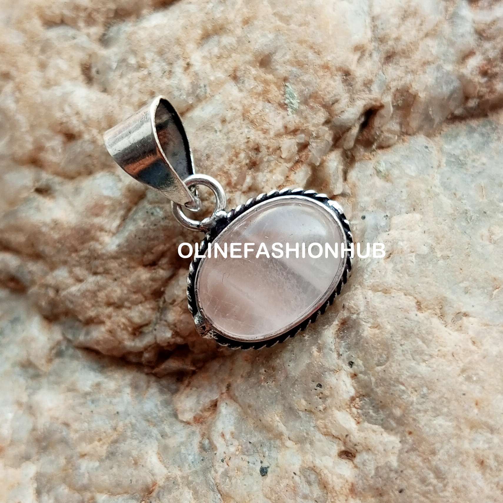 

Розовый кварц, драгоценный камень, стерлинговое серебро 925 пробы, овальная подвеска, ювелирное изделие NST-P8