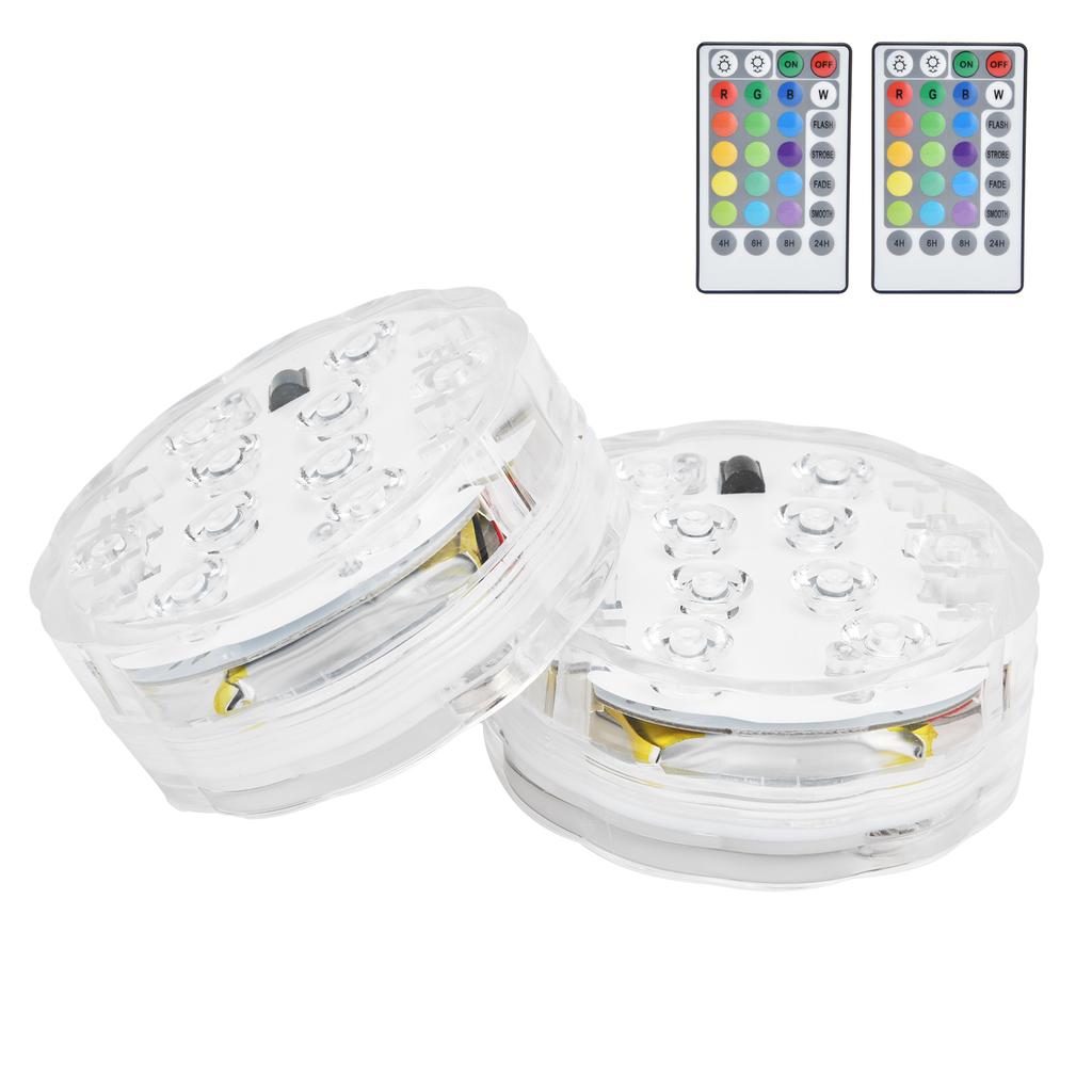 2 Stück 10LED Tauchlampe 16?Farbiges USB-Laden mit 28?Schlüssel-Fernbedienung Timing Unterwasserlampe