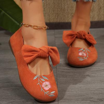 Pantofi Dama Fără Șireturi Broderie Chineză Fundă Talpă Plată Mărimi Mari Vârf Închis Stil Vintage Temperament Confortabili Pantofi Casual