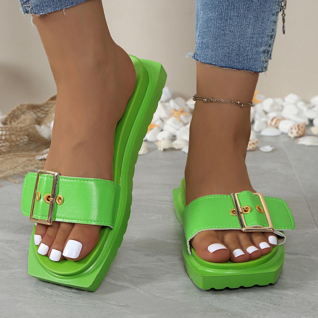 Large Size 2025 Belt Buckle Cool Slippers Fashionable Large Size Outer Wear One-word Slippers