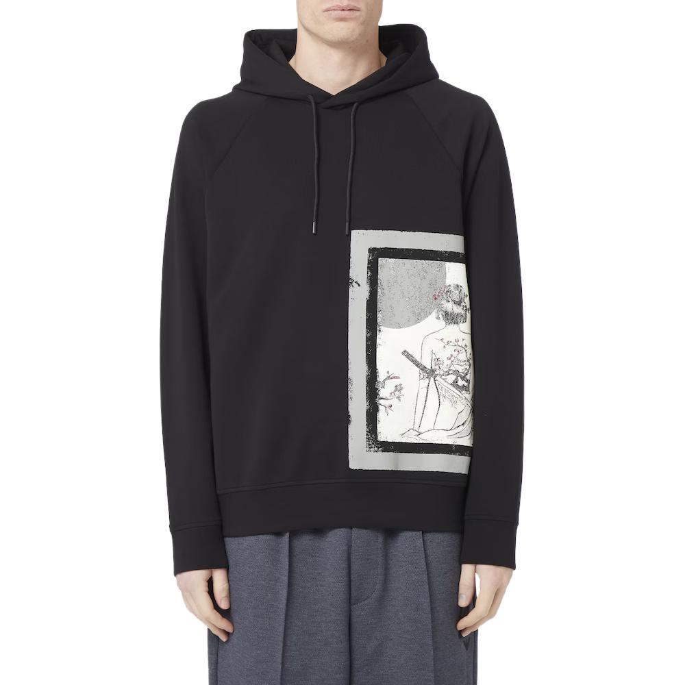 

Emporio Armani Illustration Drawstring Hooded Loose Fit Pullover Long Sleeve Sweatshirt Men sweatshirt Black 3D1MDV-1JHSZ-0026 M