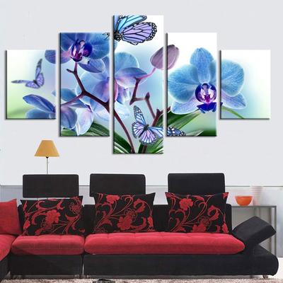 Canvas Paintings Orchids Pink Blue Flowers Multiple Wall Art Framework Home Decor 5 Pieces Print Decorative Picture Living Room No Frame