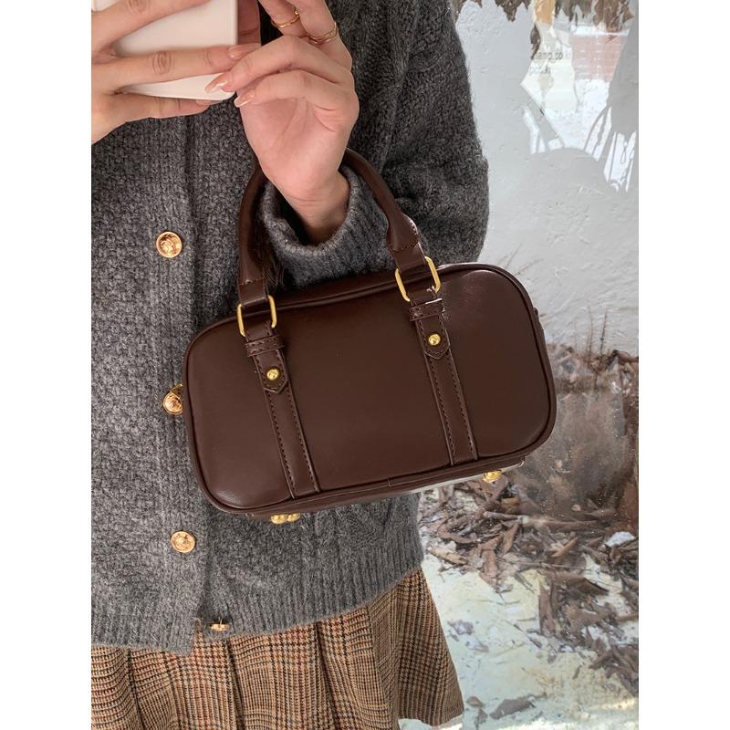 Woolen Hand-held Bowling Bag Vintage Preppy Print All-in-one Crossbody Bag