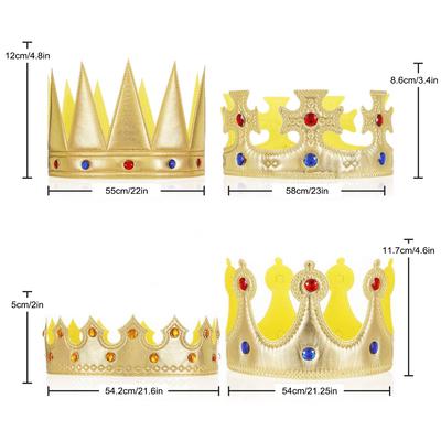 4pcs Kids Party King Golden Crown for Birthday Crown King Crown Hat Golden Costume for Baby Shower Party Photo Props Accessory