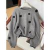 3D Polka Dot Embroidery Women's Knitted Sweater Korean Casual Lady Clothing Autumn Winter Round Neck Long Sleeved Top