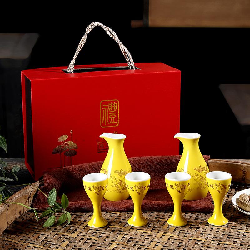 6Pcs/set Ceramics Chinese Style Sake Pot Cups Set 2 Pots 4 Cups Home Restaurant Party Drinking Barware Set Friend Gift Box New