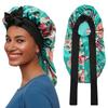 Long Sleeping Silky Satin Adjustable Hair Bonnet with Ties Solid Color Stretchy Sleep Cap for Women Long Hair and Braids