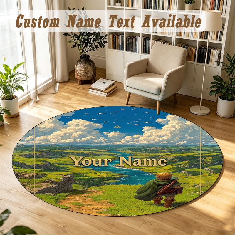 Round Rug Custom NameZelda Pattern Non Slip Carpet Home Floor Decor